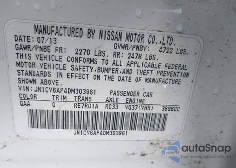 2013 Infiniti G37 Journey z USA, uszkodzony, nr VIN JN1CV6AP4DM303961